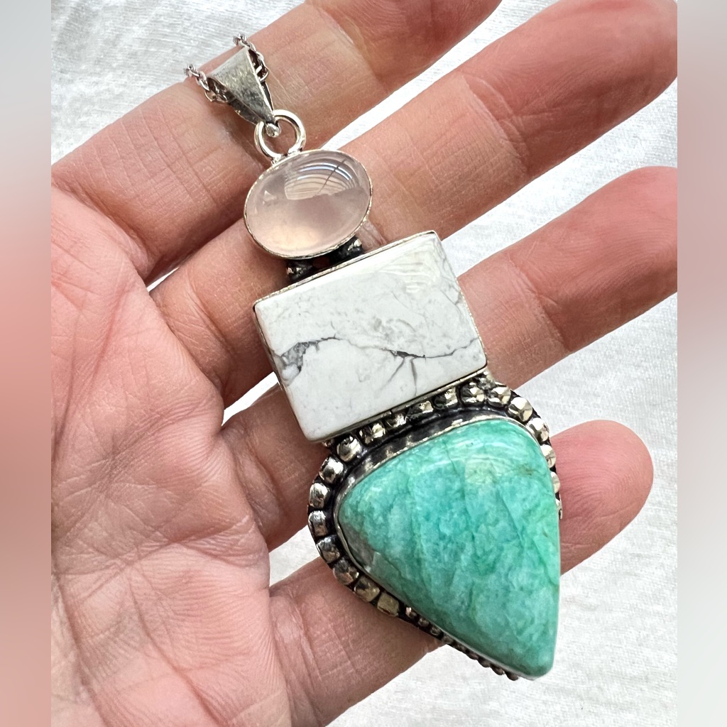 925 * Flaw* Rose Quartz + Howlite + Amazonite Necklace Pendant